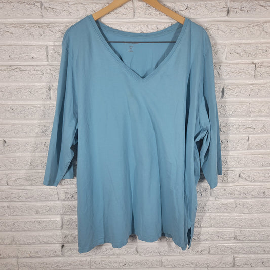 Woman Within Blue Tee 4X Cotton Plus Size V Neck T Shirt Short Sleeve BLU80E
