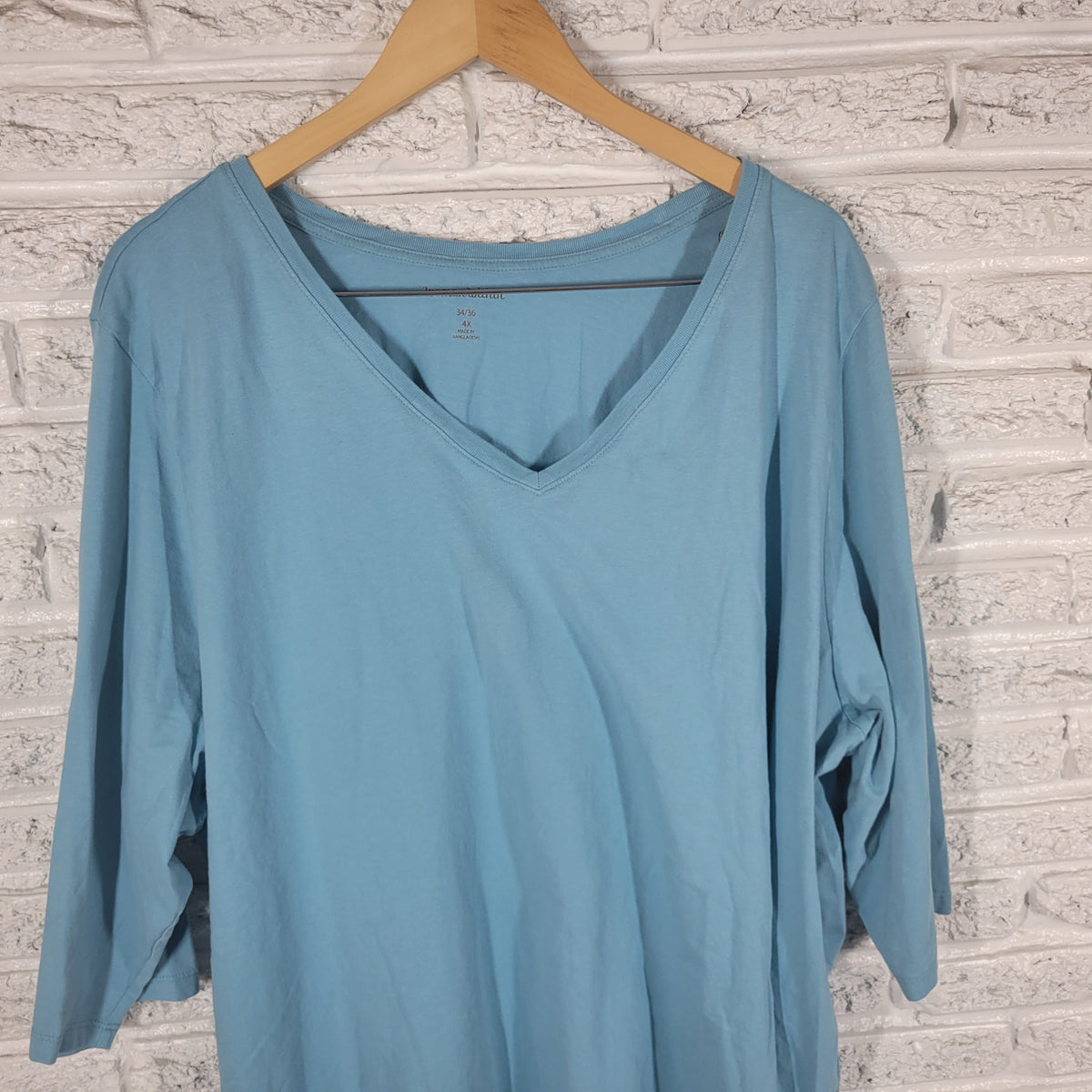 Woman Within Blue Tee 4X Cotton Plus Size V Neck T Shirt Short Sleeve BLU80E
