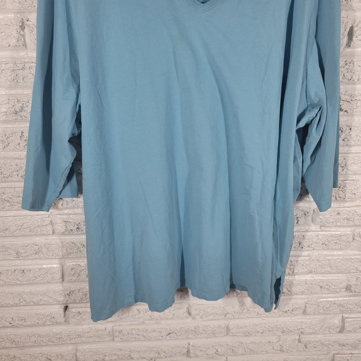 Woman Within Blue Tee 4X Cotton Plus Size V Neck T Shirt Short Sleeve BLU80E