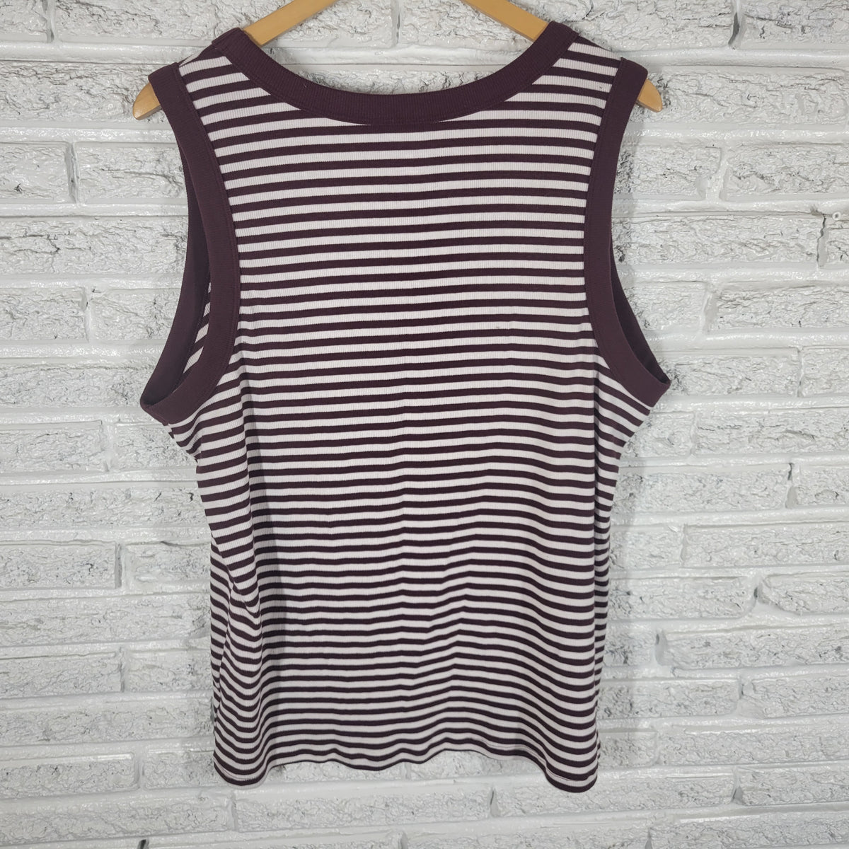 Sonoma Womens Knit Top 3X Burgundy White Striped V Neck Tank Cotton STR182XE