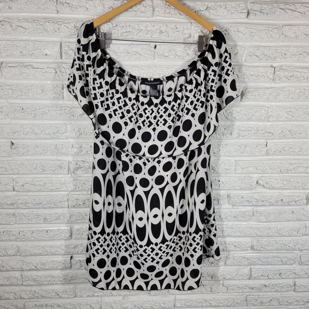 Ashley Stewart Dress/Tunic Plus Size 22 24 Black White Off Shoulder GEO136E