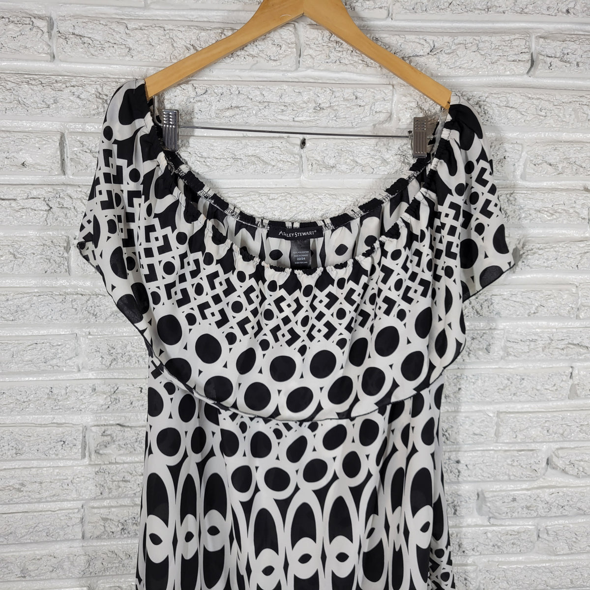 Ashley Stewart Dress/Tunic Plus Size 22 24 Black White Off Shoulder GEO136E