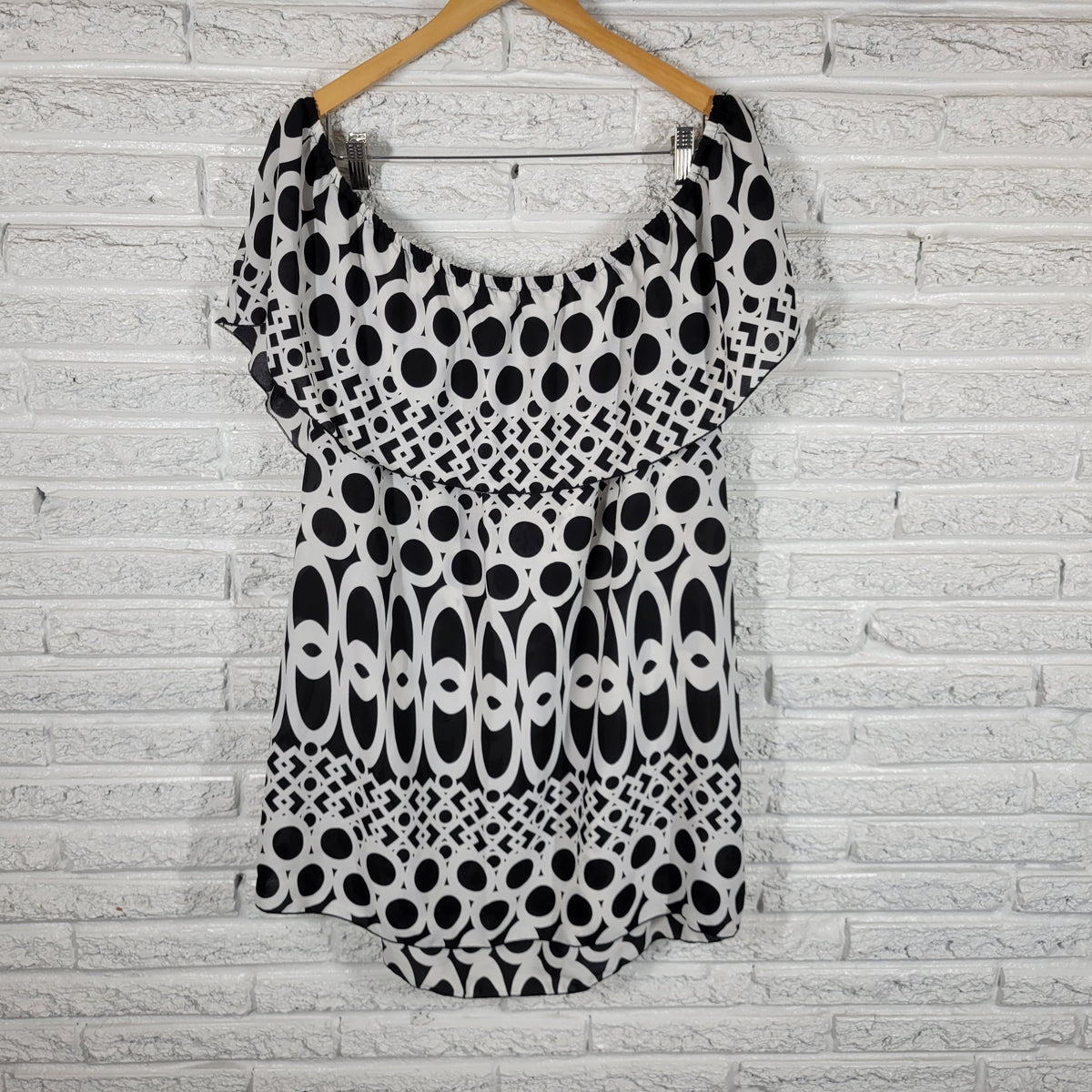 Ashley Stewart Dress/Tunic Plus Size 22 24 Black White Off Shoulder GEO136E