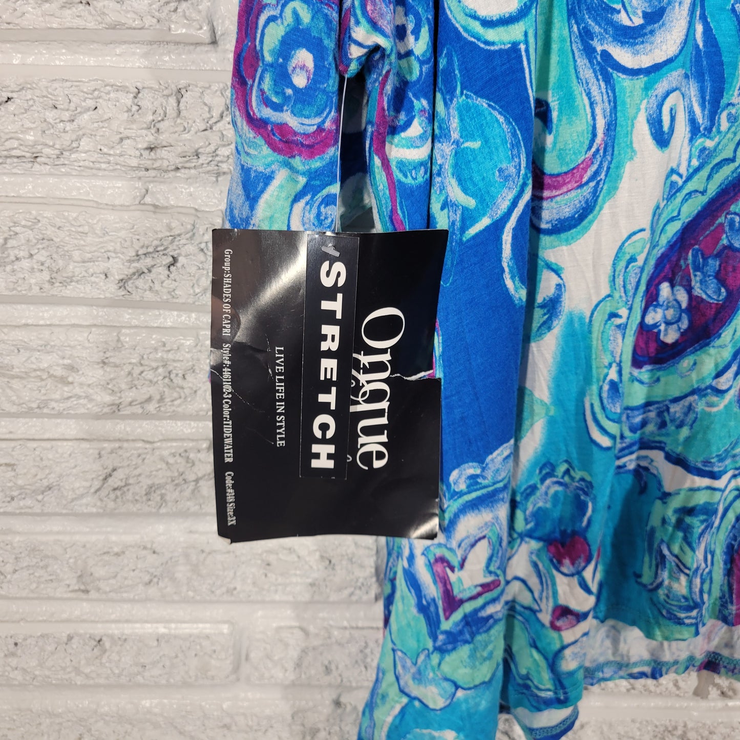 Onque Top Womens 3X Blue Purple Paisley Sequin V-Neck 3/4 Sleeve Casual PAI25E