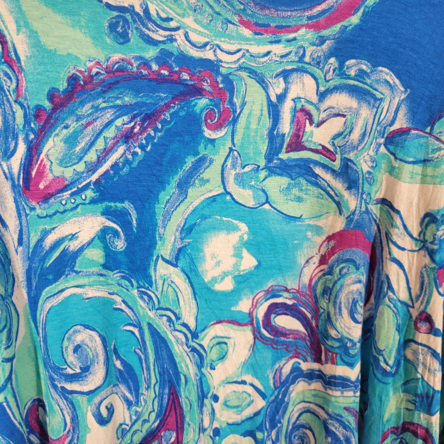 Onque Top Womens 3X Blue Purple Paisley Sequin V-Neck 3/4 Sleeve Casual PAI25E