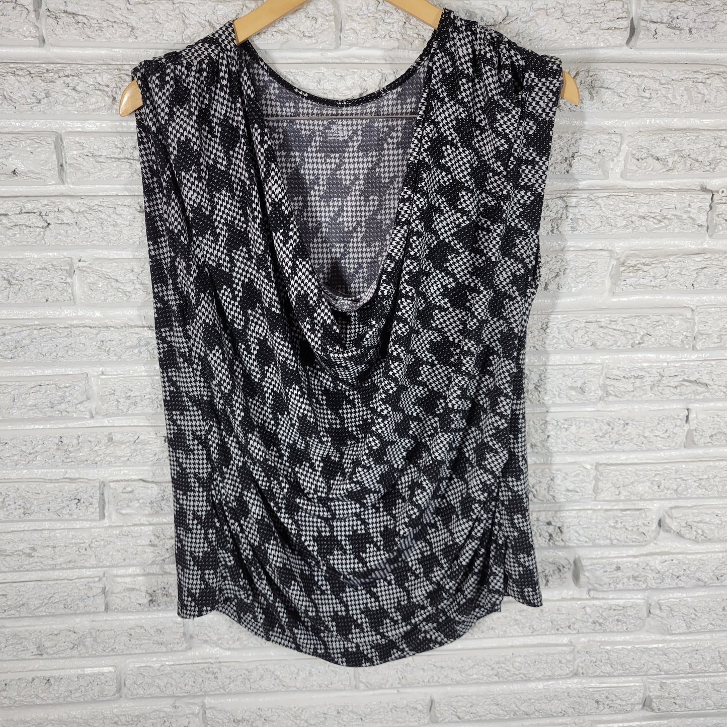Lane Bryant Top Womens 18 20 Black White Houndstooth Boat Neck GEO128E
