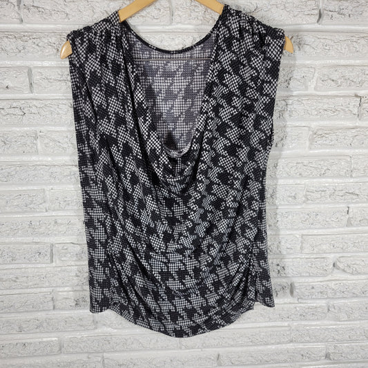 Lane Bryant Top Womens 18 20 Black White Houndstooth Boat Neck GEO128E