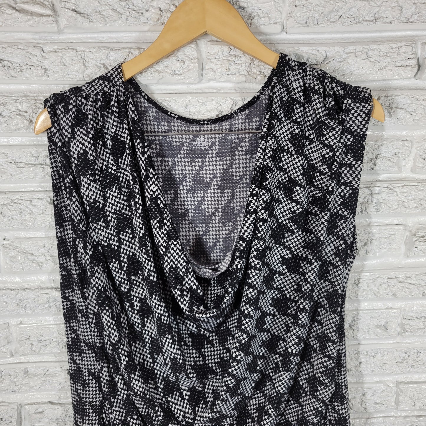 Lane Bryant Top Womens 18 20 Black White Houndstooth Boat Neck GEO128E