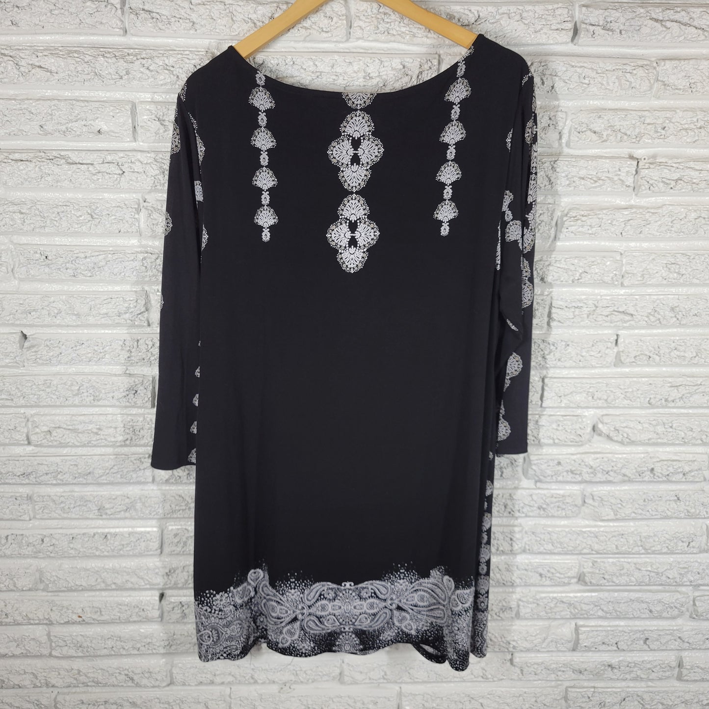 Style Co Dress Womens XL Black White Geometric 3/4 Sleeve Casual Mini GEO57XE