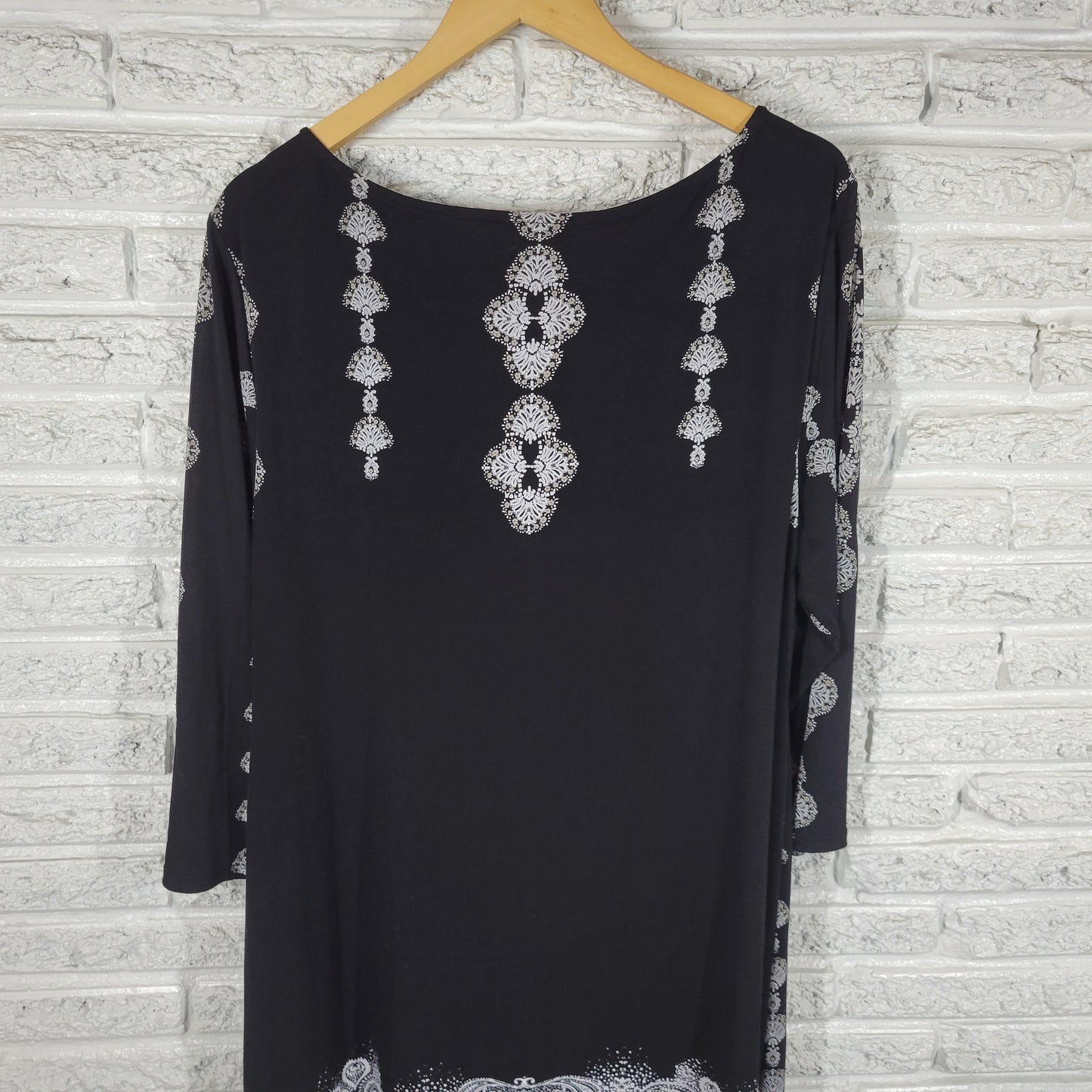 Style Co Dress Womens XL Black White Geometric 3/4 Sleeve Casual Mini GEO57XE