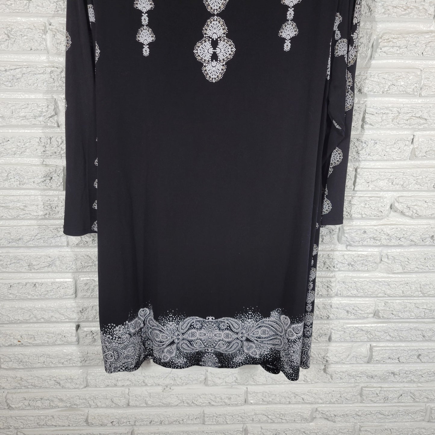 Style Co Dress Womens XL Black White Geometric 3/4 Sleeve Casual Mini GEO57XE