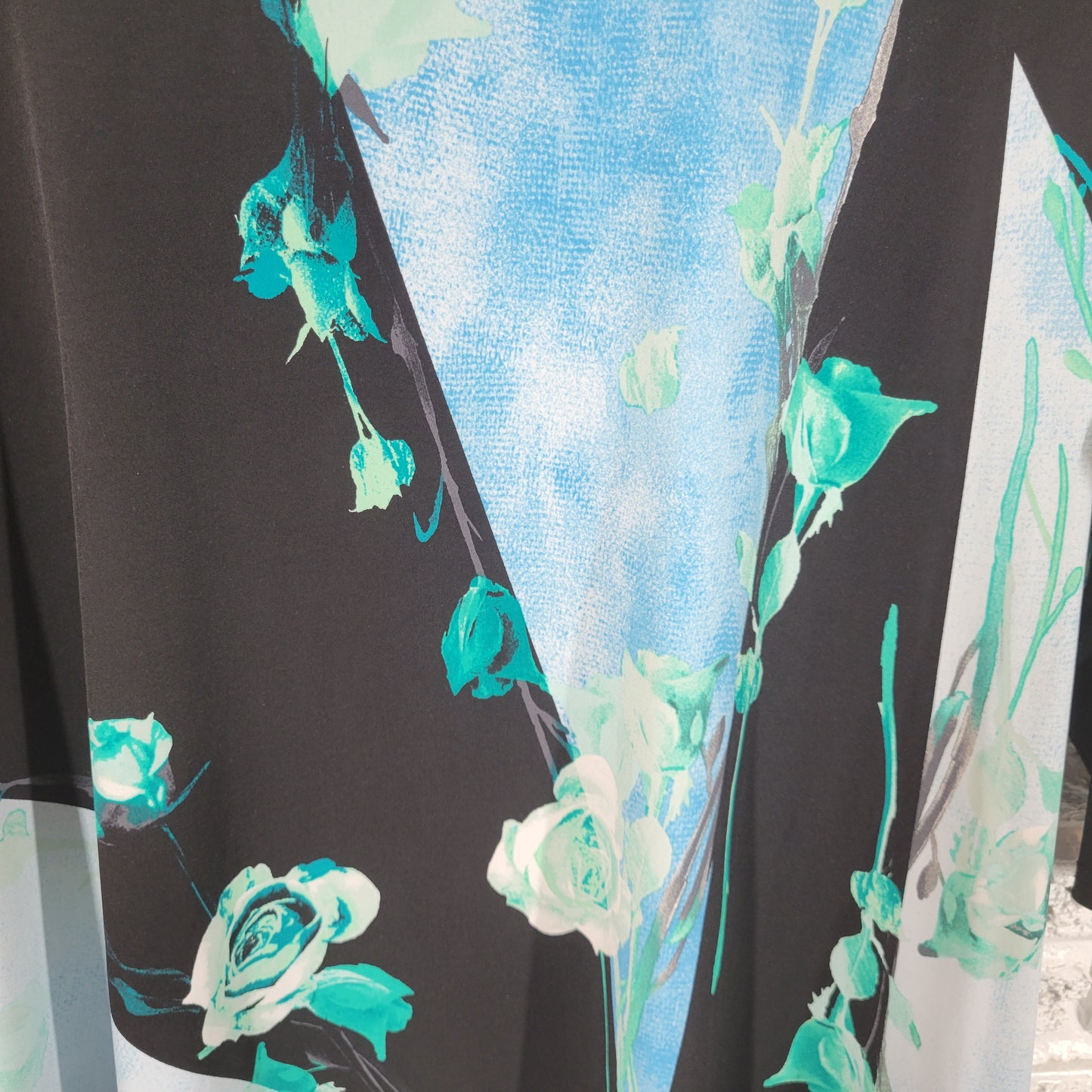 Alfani Asymmetric Tunic Womens 2X Black Blue Floral 3/4 Sleeve Casual FLO283E