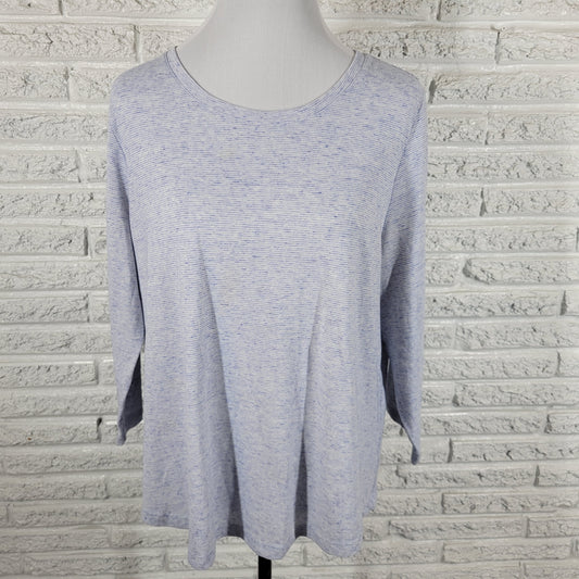 Chicos Womens Tee XL Blue Stripe 3/4 Sleeve Crewneck Knit Stretch Travel STR176E
