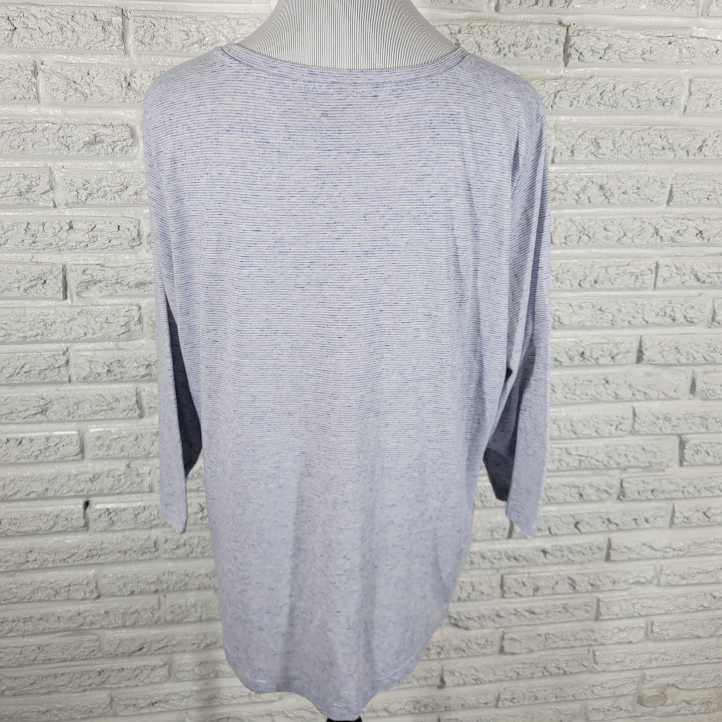 Chicos Womens Tee XL Blue Stripe 3/4 Sleeve Crewneck Knit Stretch Travel STR176E