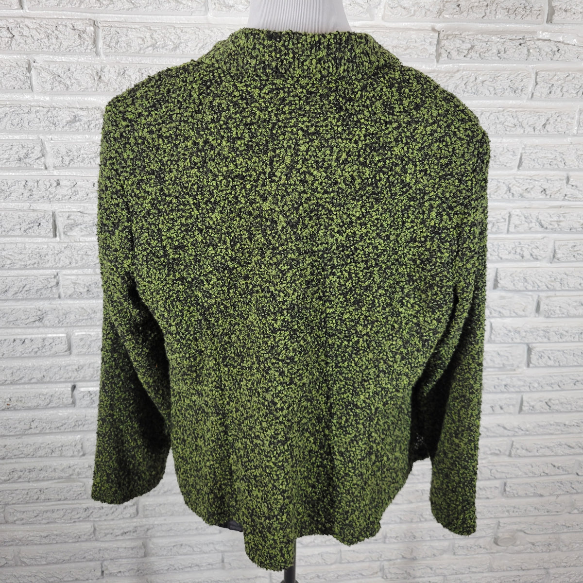 Dress Barn Cardigan Sweater Womens 1X Green Black Chunky Knit Collared SWE133E