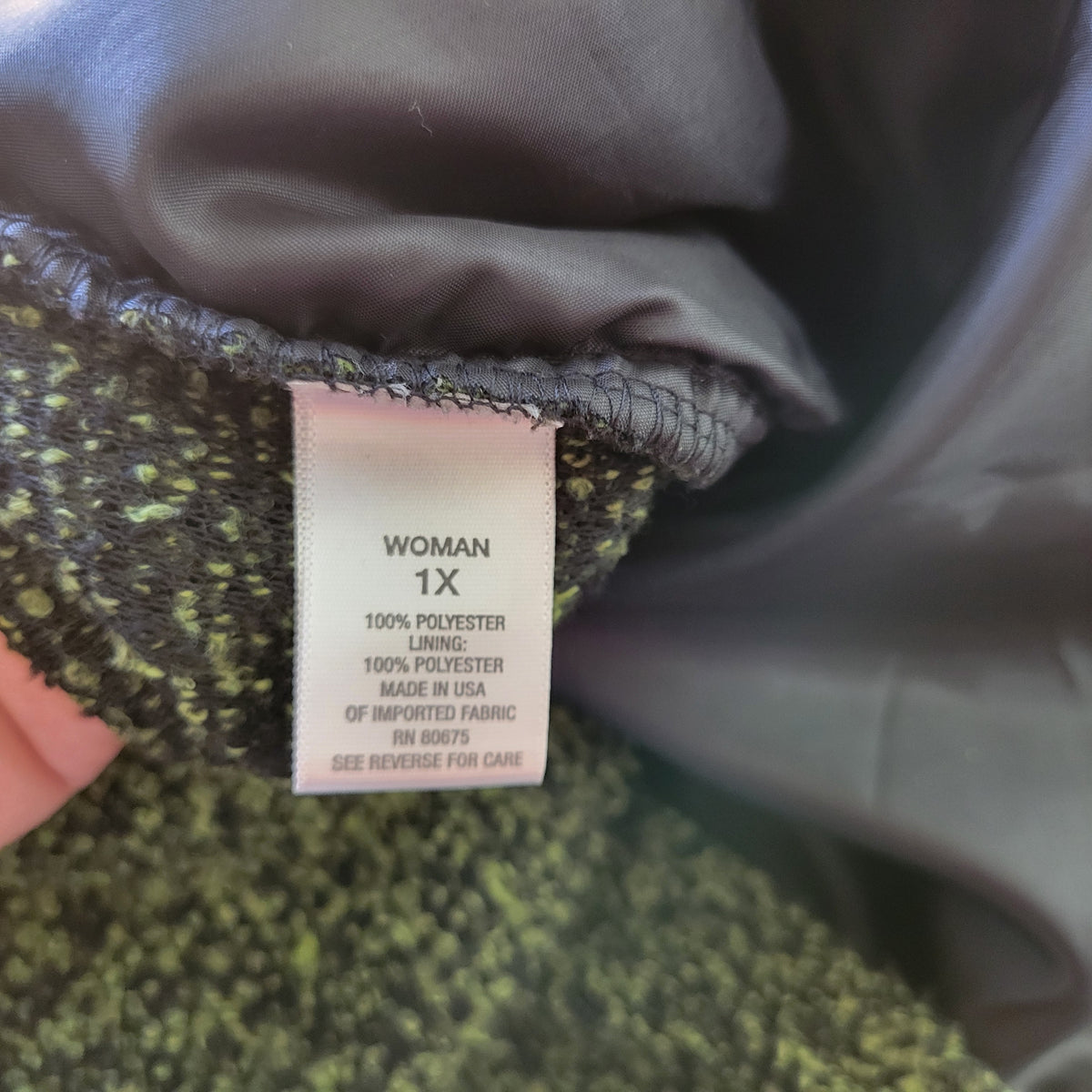 Dress Barn Cardigan Sweater Womens 1X Green Black Chunky Knit Collared SWE133E