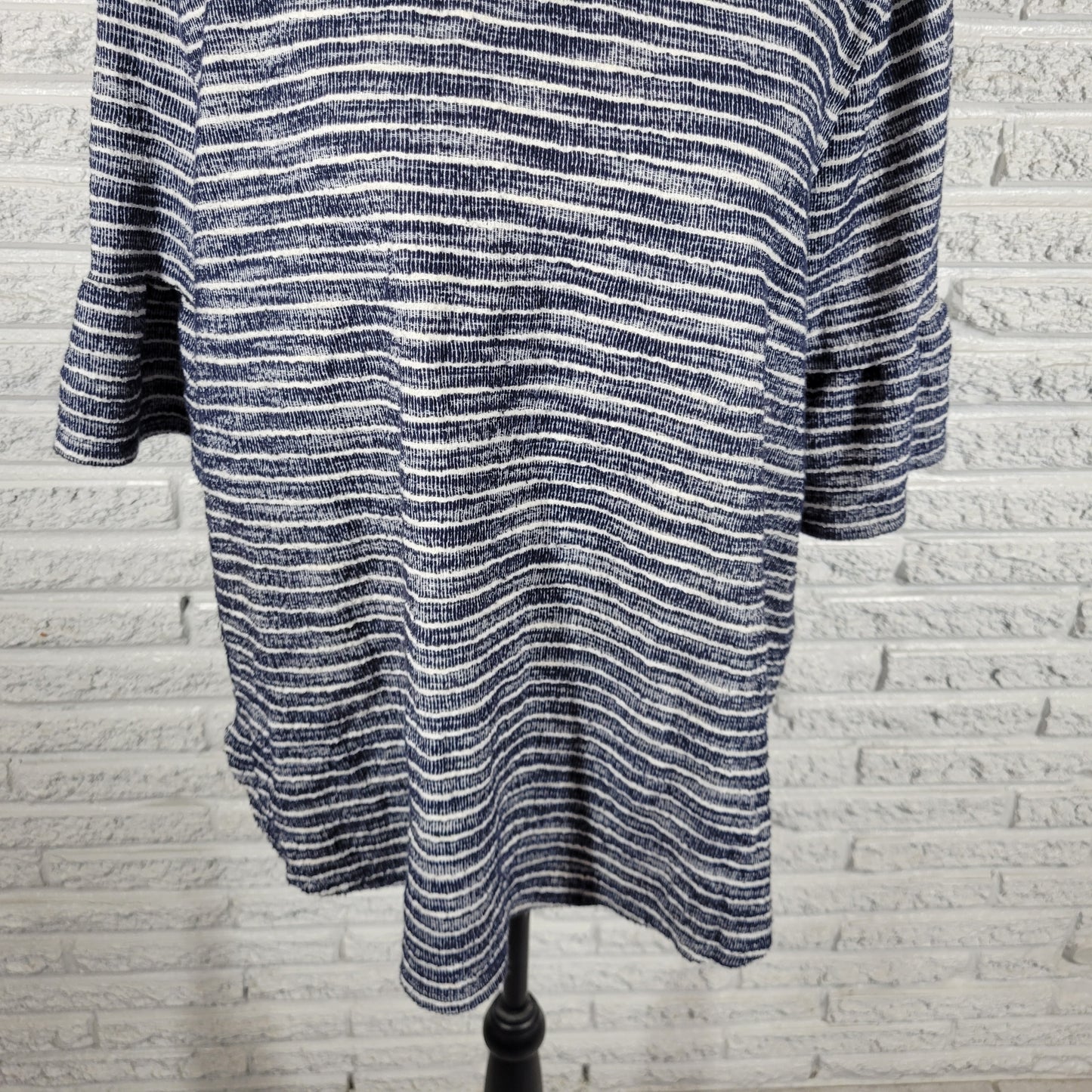 Green Envelope Womens Top 2X Blue White Striped Cotton Short Sleeve STR144E