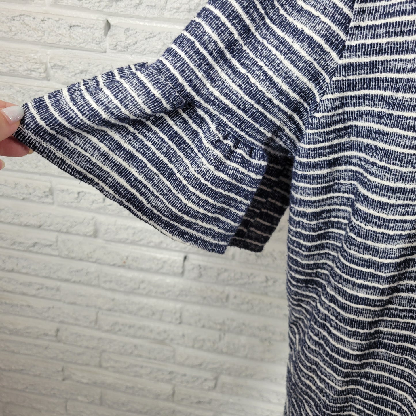 Green Envelope Womens Top 2X Blue White Striped Cotton Short Sleeve STR144E