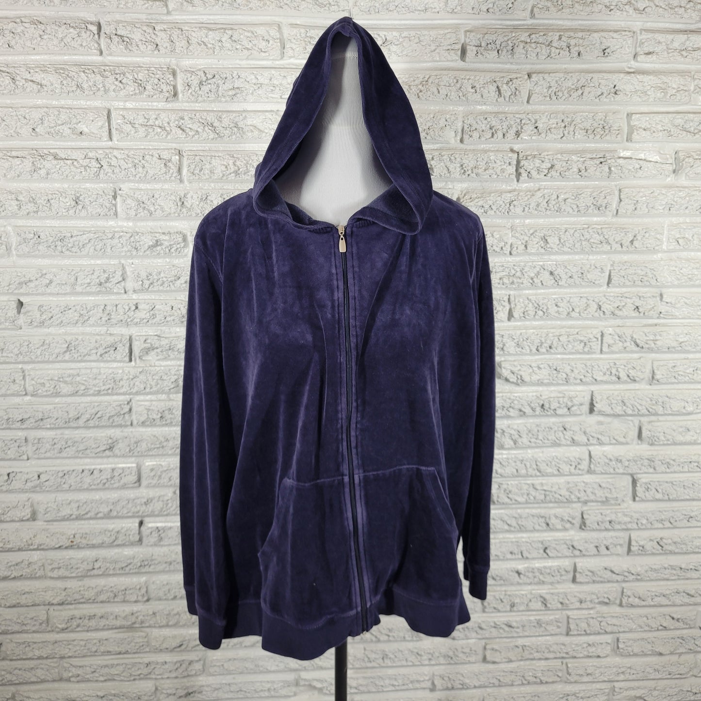 Liz Claiborne Villager Sport Women 2X Blue Velour Hoodie Jacket Full Zip BLU66E