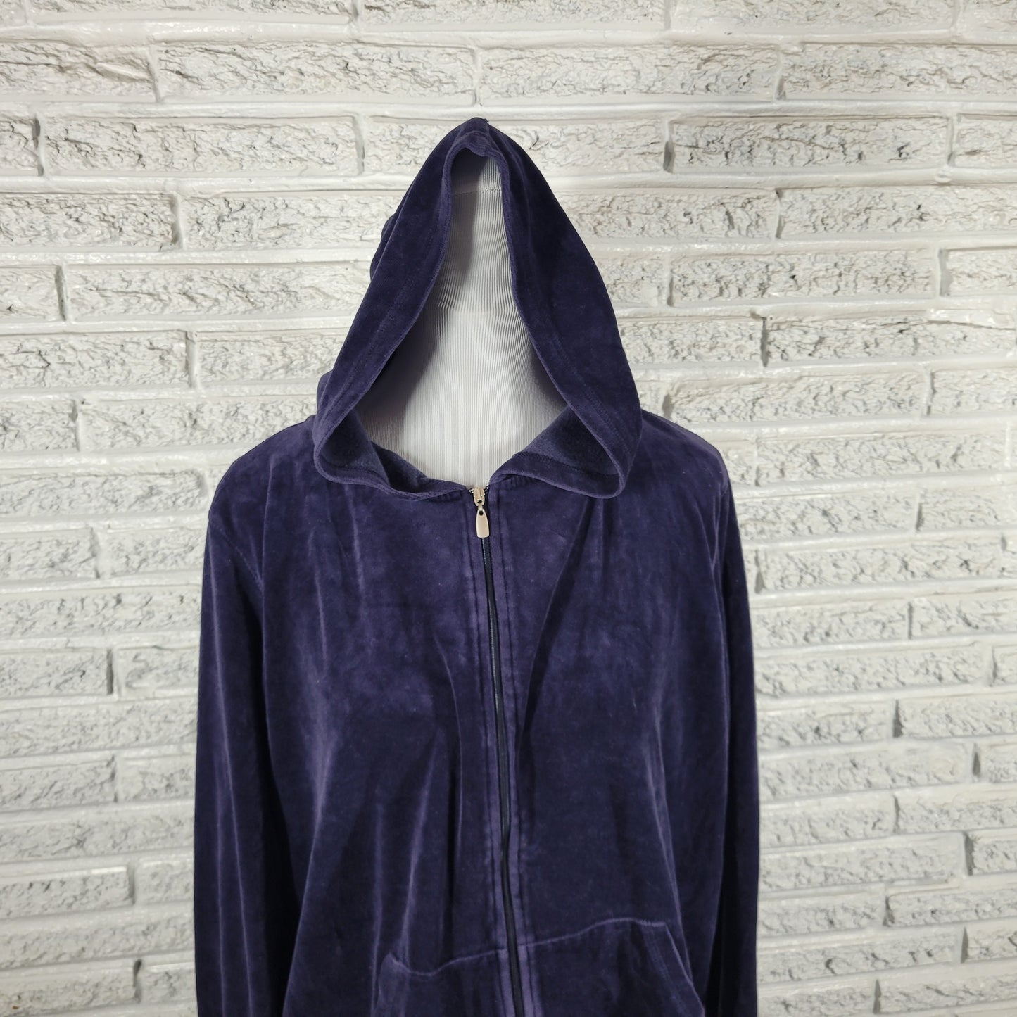 Liz Claiborne Villager Sport Women 2X Blue Velour Hoodie Jacket Full Zip BLU66E