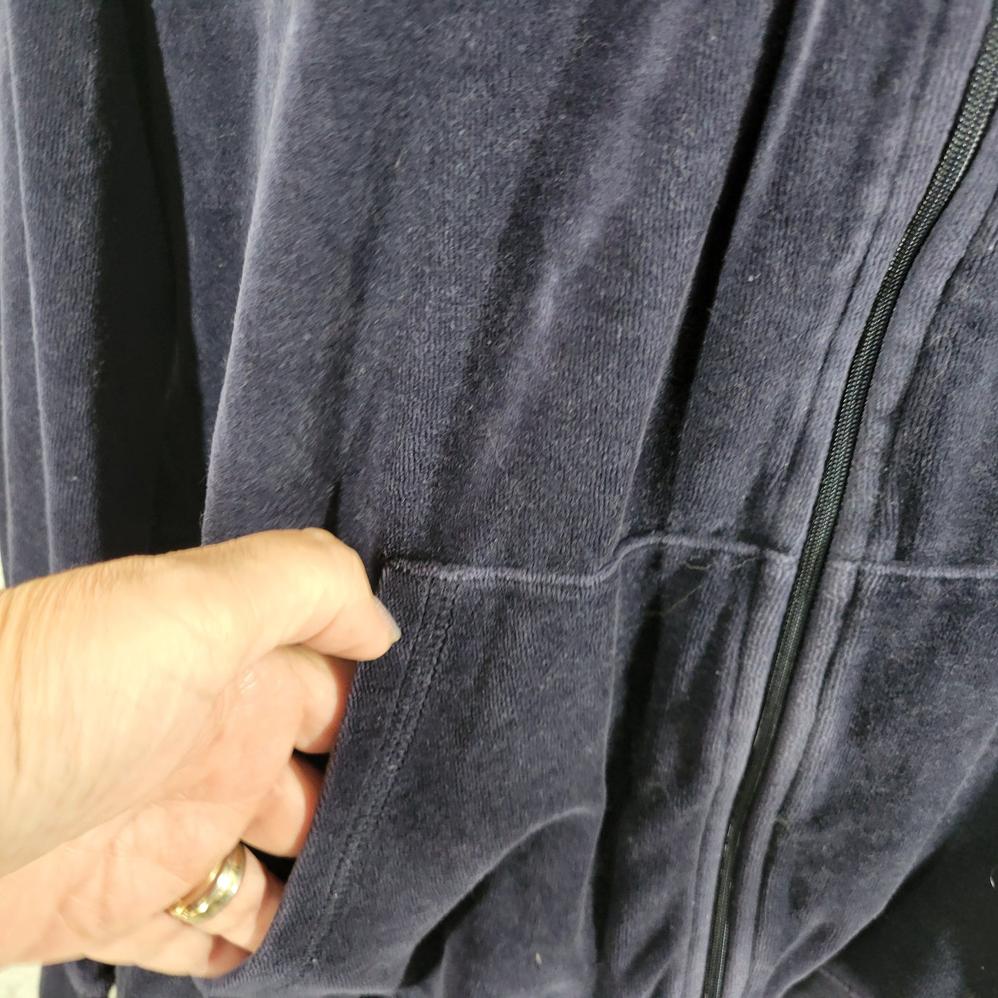 Liz Claiborne Villager Sport Women 2X Blue Velour Hoodie Jacket Full Zip BLU66E