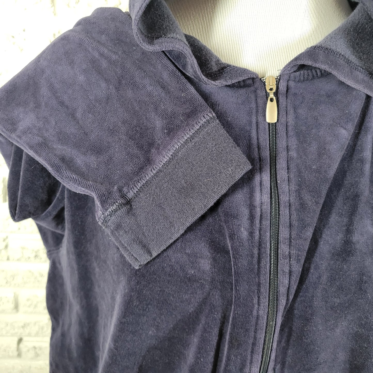 Liz Claiborne Villager Sport Women 2X Blue Velour Hoodie Jacket Full Zip BLU66E