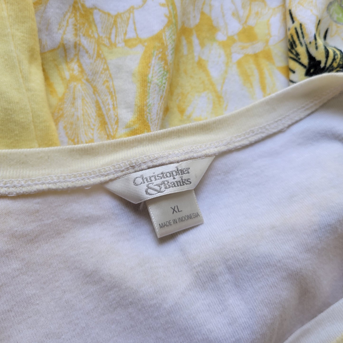 Christopher & Banks XL Shirt Yellow Butterfly Birdcage Floral Glitter Top YEL1E