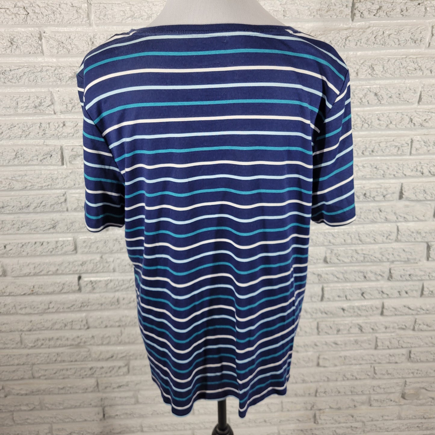Croft Barrow Womens Tee 1X Blue White Striped Cotton V-Neck Shirt STR65XE