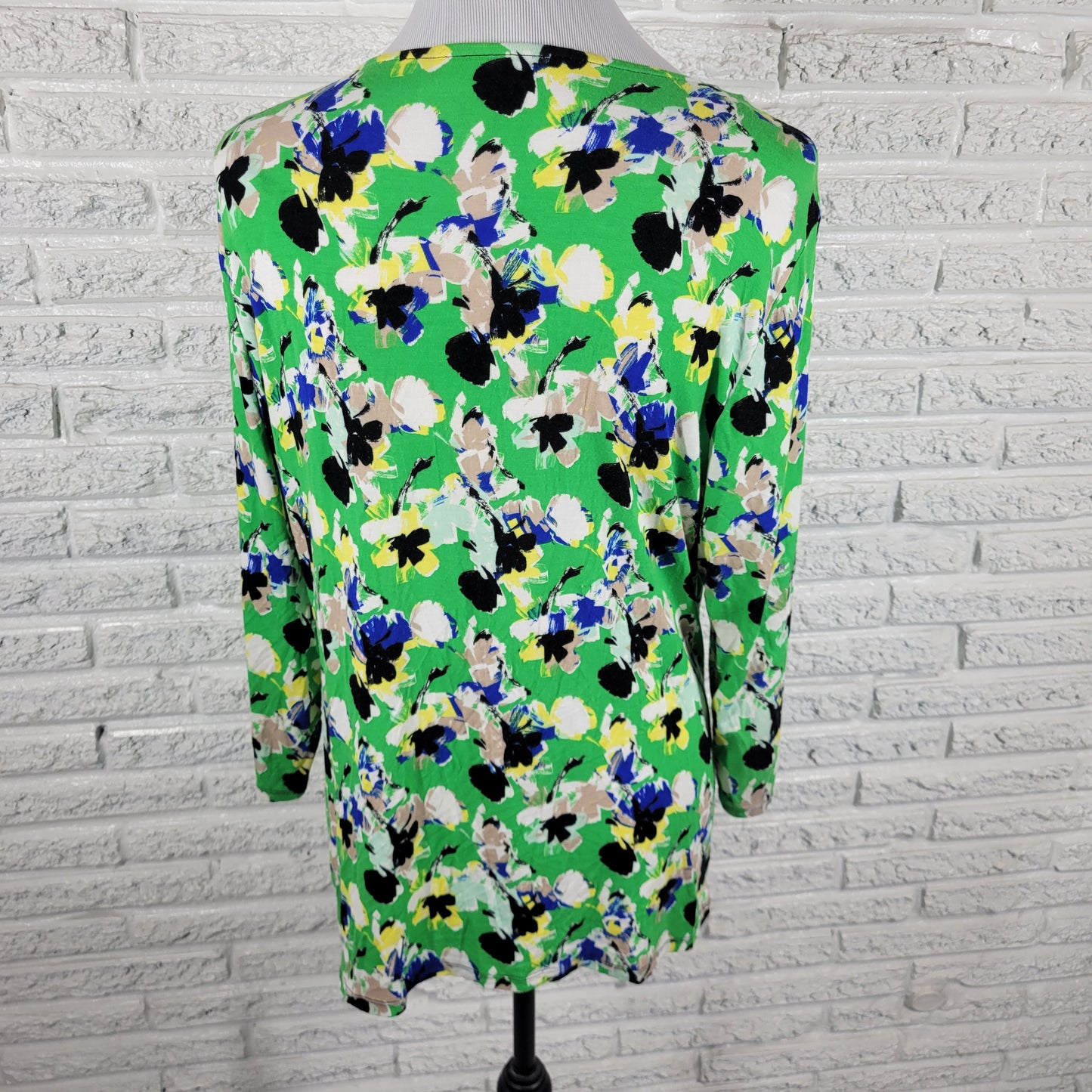 Dana Buchman Womens Top XL Green Yellow Watercolor V-Neck 3/4 Sleeve WAT98E