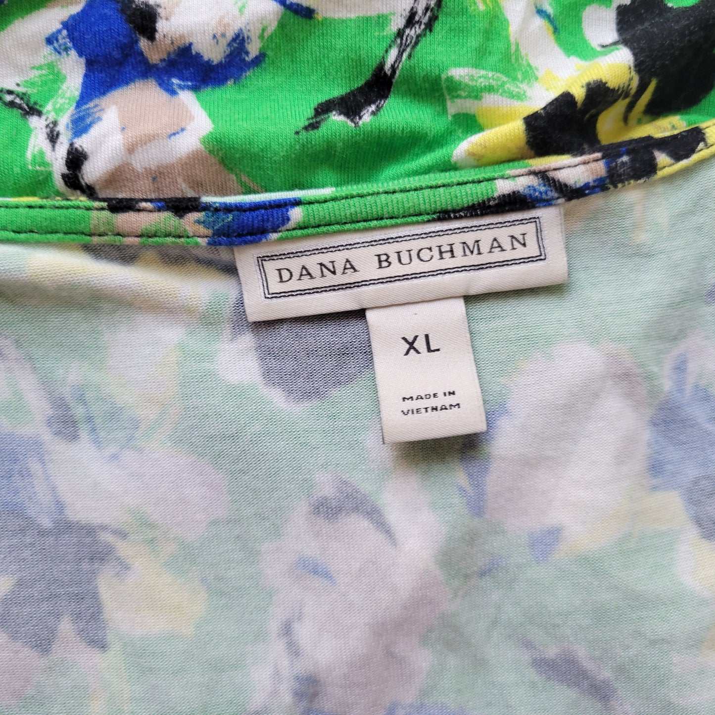 Dana Buchman Womens Top XL Green Yellow Watercolor V-Neck 3/4 Sleeve WAT98E