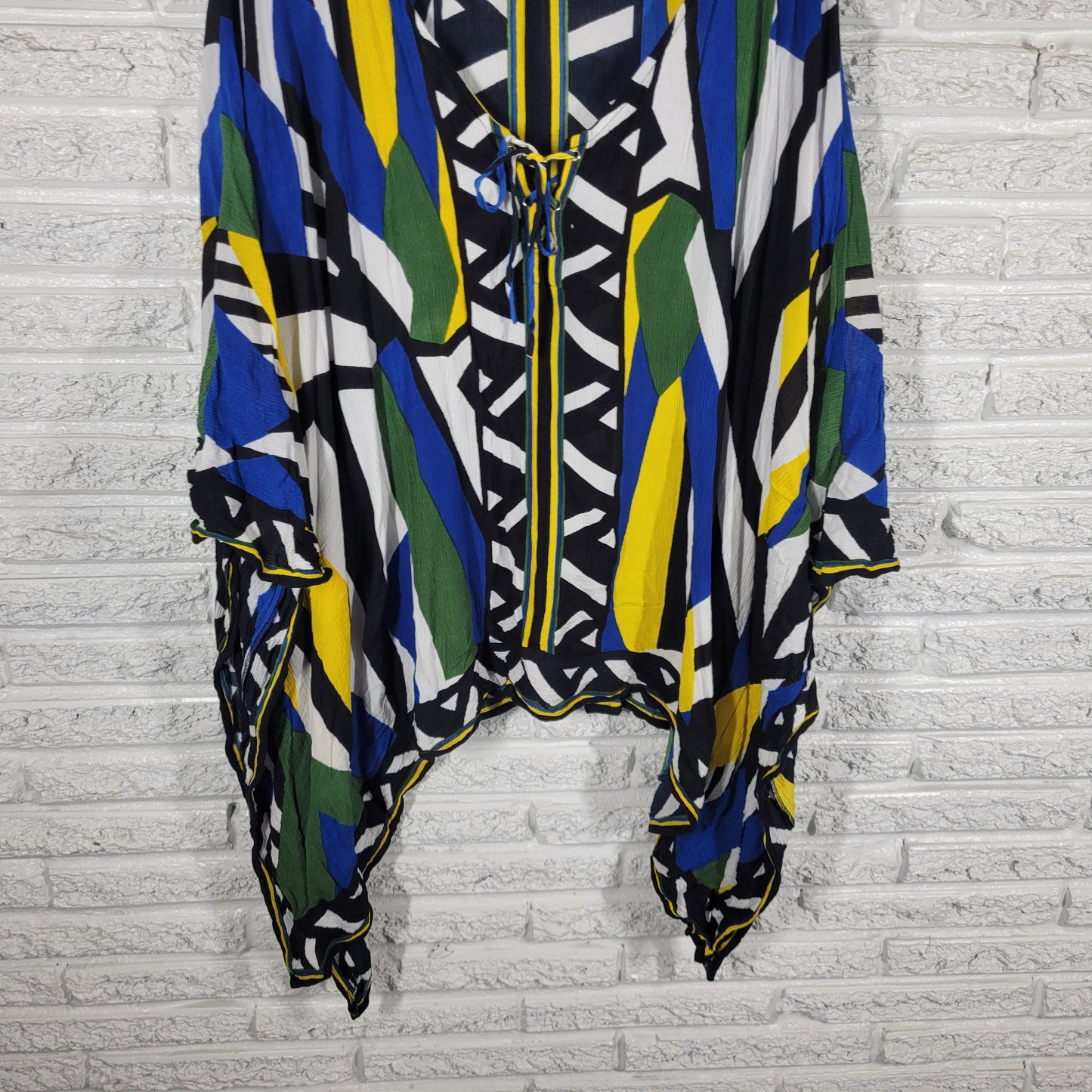 Ashley Stewart Womens 22/24 Poncho Kimono Top Lace Up Geometric Blouse GEO167E