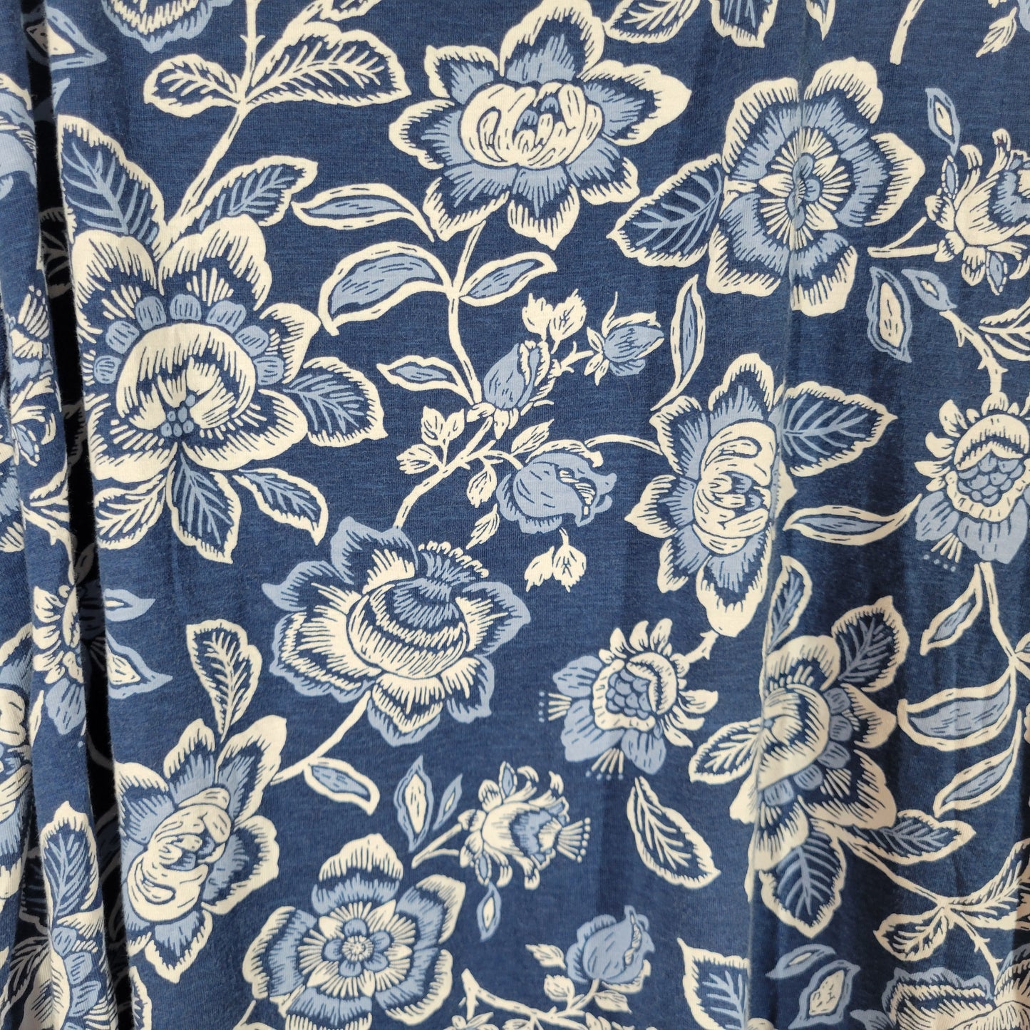 Woman Within Womens Tee 1X Blue White Floral Cotton Cold Shoulder FLO40E