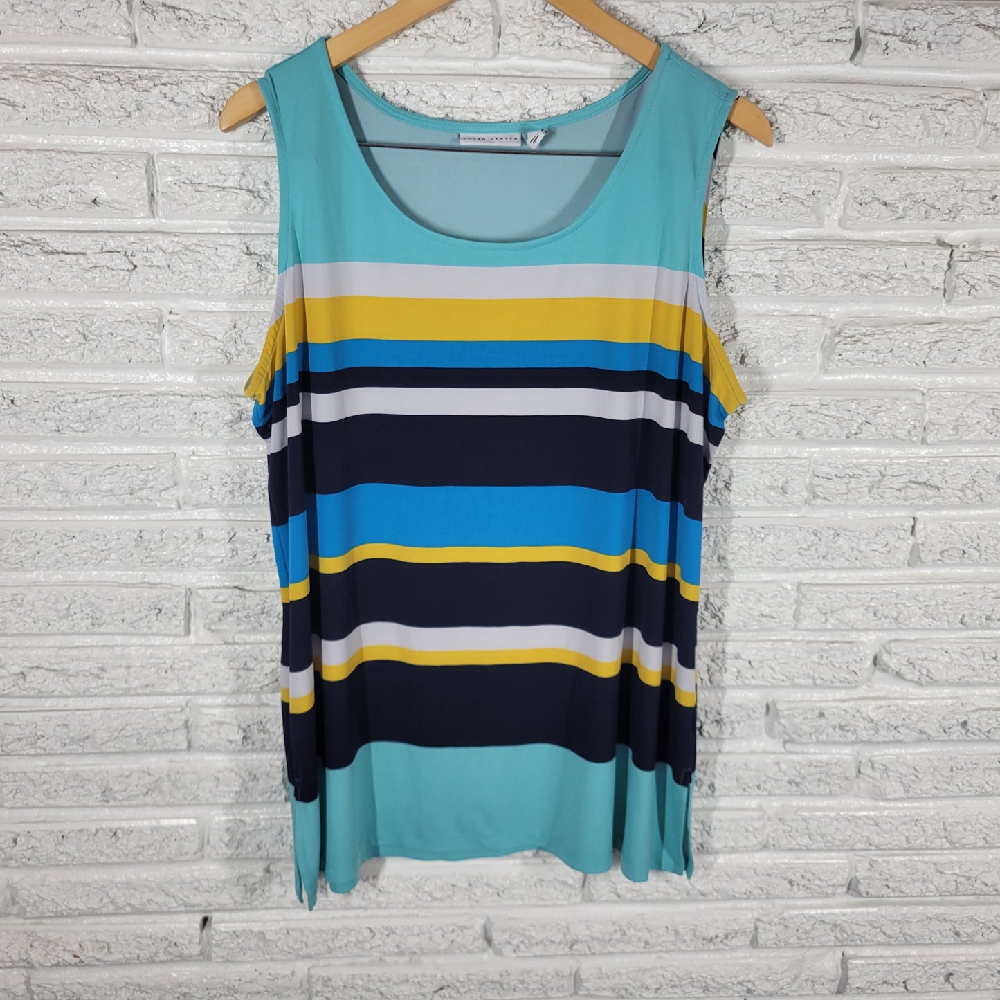 Susan Graver Women Tank Top XL Multicolor Striped Sleeveless Blouse Slit STR29E
