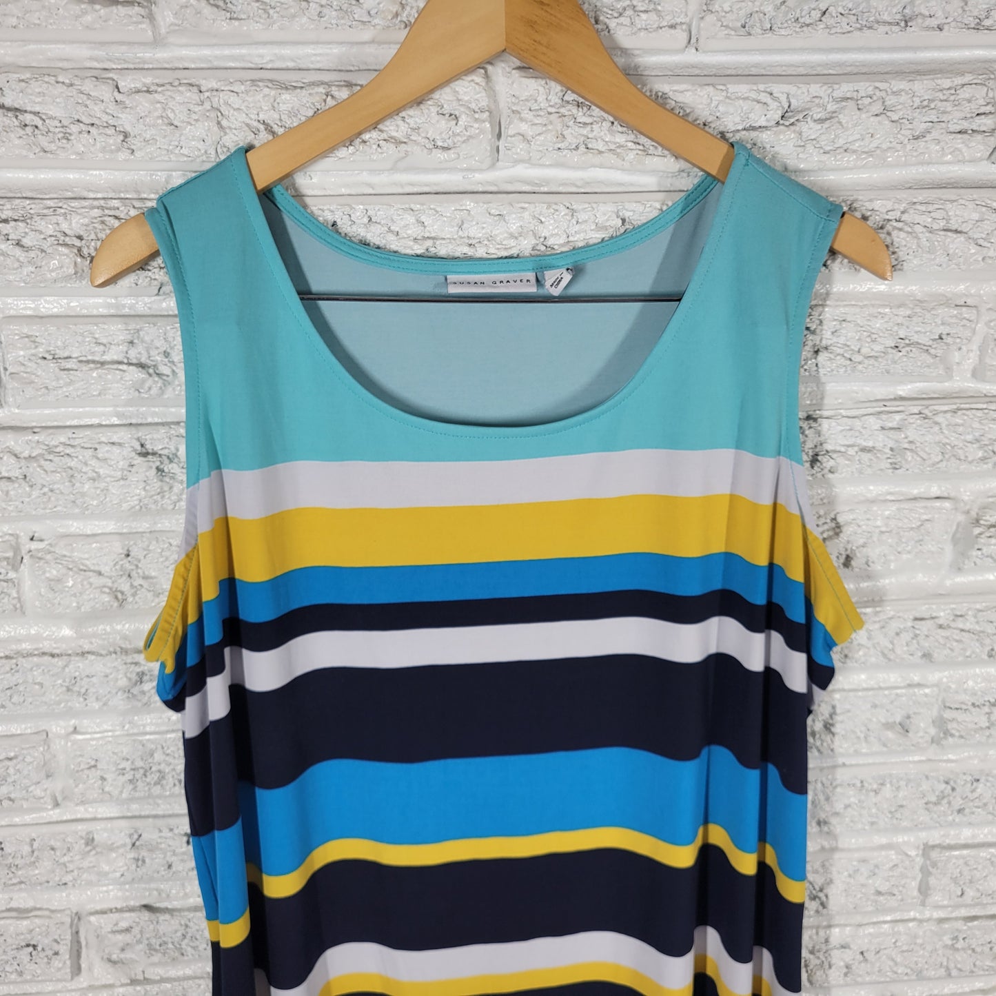 Susan Graver Women Tank Top XL Multicolor Striped Sleeveless Blouse Slit STR29E