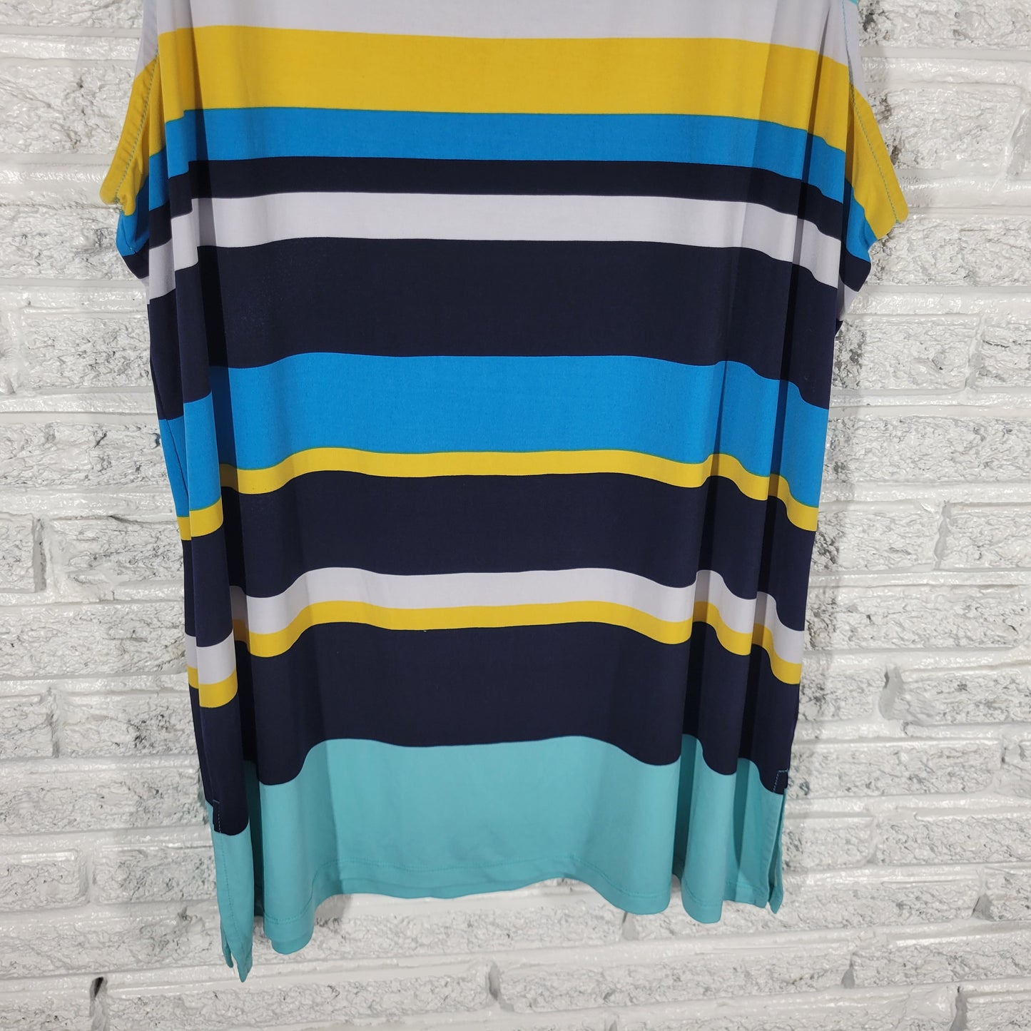 Susan Graver Women Tank Top XL Multicolor Striped Sleeveless Blouse Slit STR29E