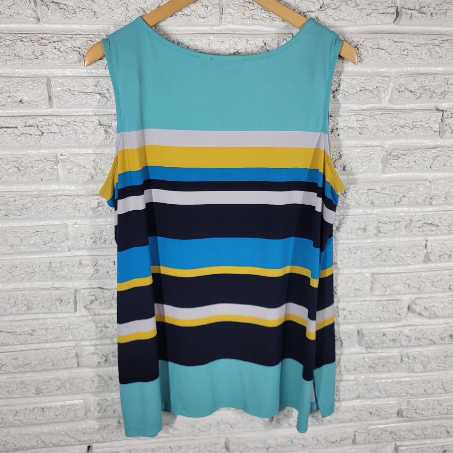 Susan Graver Women Tank Top XL Multicolor Striped Sleeveless Blouse Slit STR29E