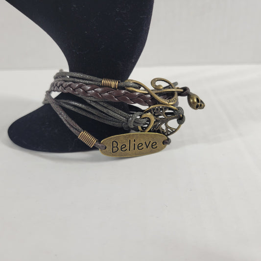 Braided Leather Cord Wrap Bracelet Treble Clef Skull Tree of Life Believe B19E