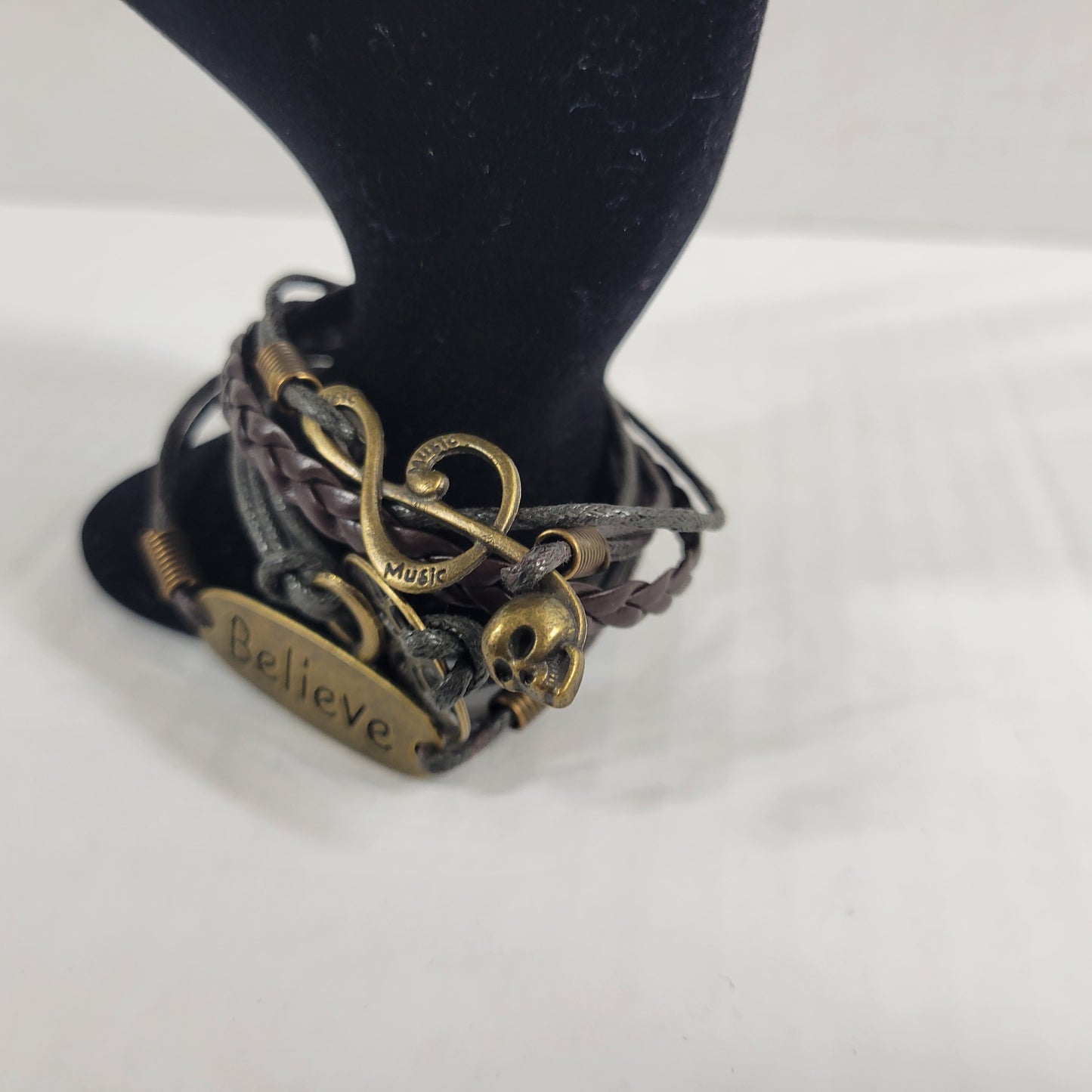 Braided Leather Cord Wrap Bracelet Treble Clef Skull Tree of Life Believe B19E