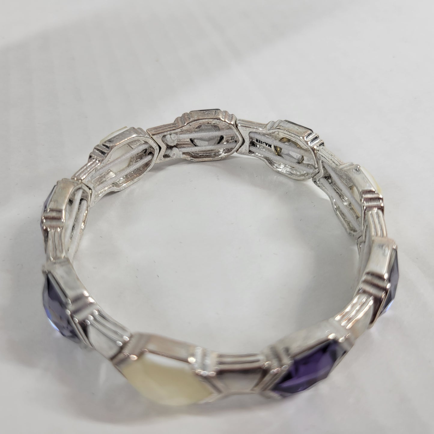 Napier Vintage Stretch Bracelet Silver Tone Purple Hexagon Crystal Lucite B3E
