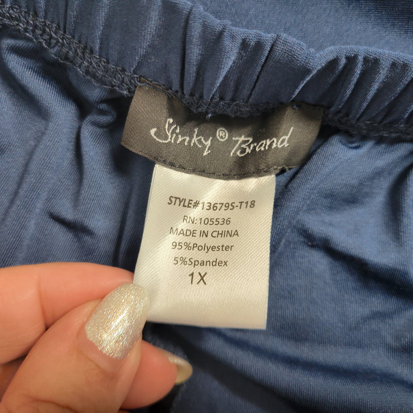 Slinky Brand 1X Blue Pants Straight Leg Elastic Waist Pull On Dress Pants BLU77E