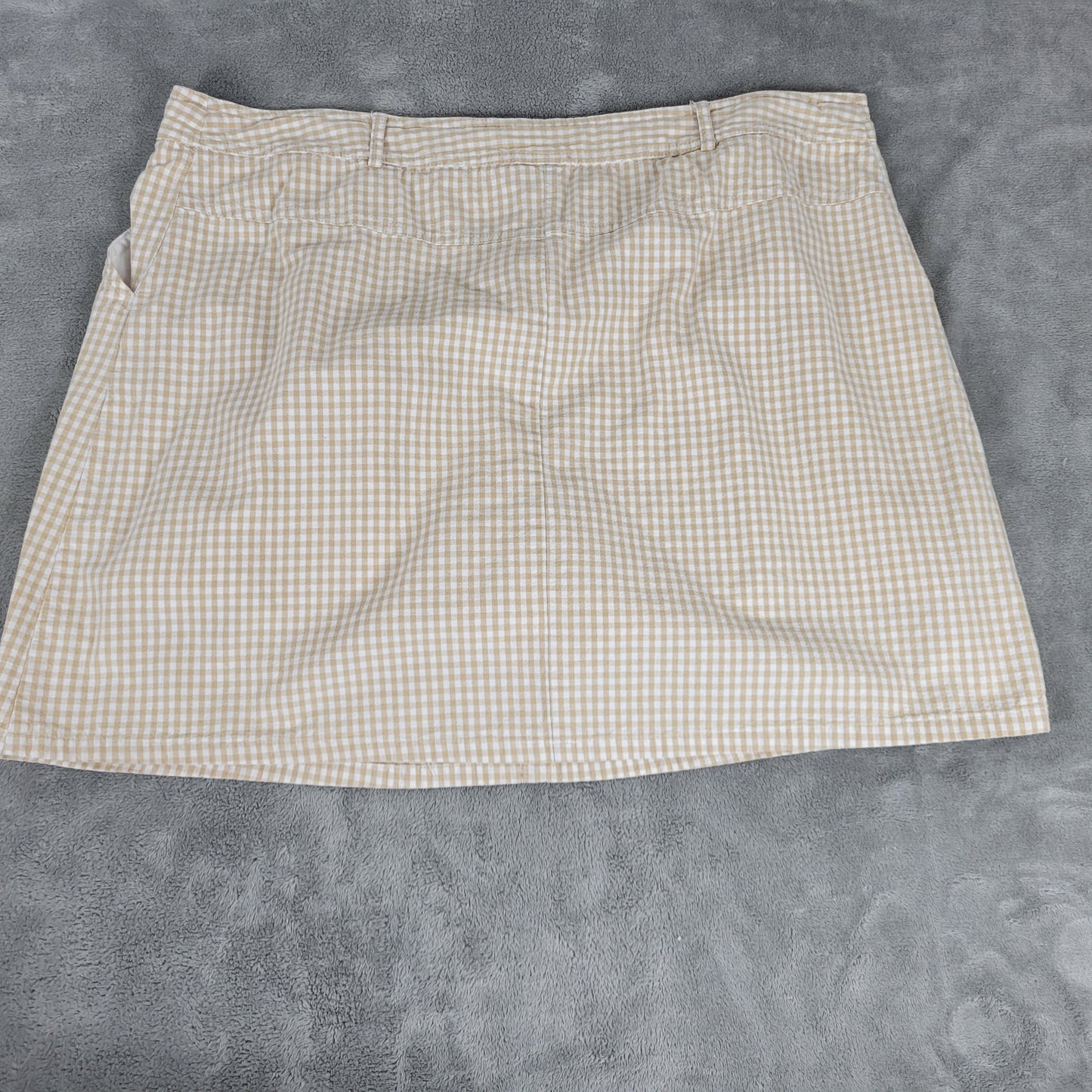 White Stag Skort 18W Beige White Plaid Cotton Zip Pockets Plus Short PLA14E