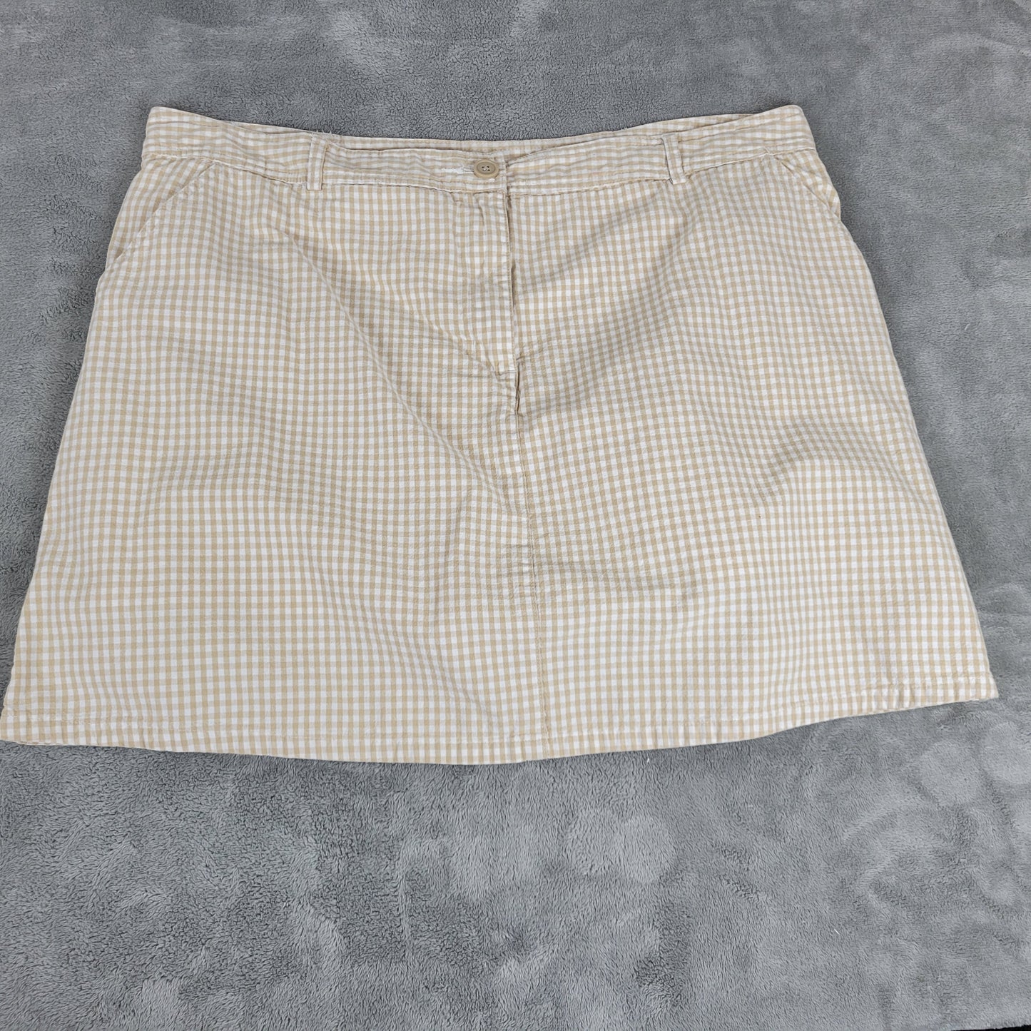 White Stag Skort 18W Beige White Plaid Cotton Zip Pockets Plus Short PLA14E