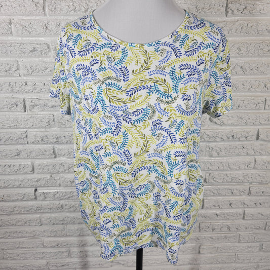 Croft & Barrow Womens XL Top Cotton Floral Short Sleeve T Shirt Casual FLO244E