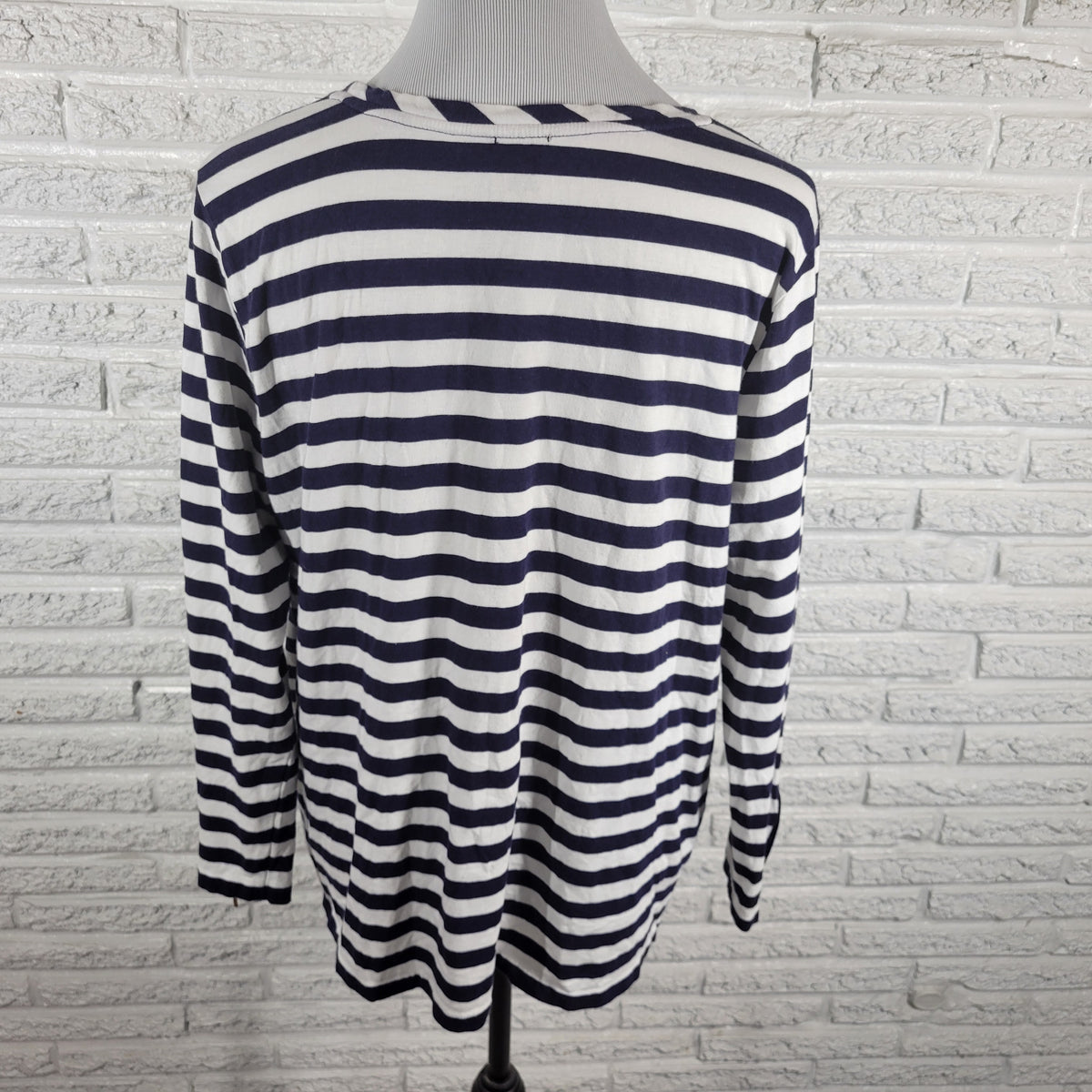 Anne Klein Striped Tee 2X Blue White Crew Neck Long Zip Sleeve Top STR78XE