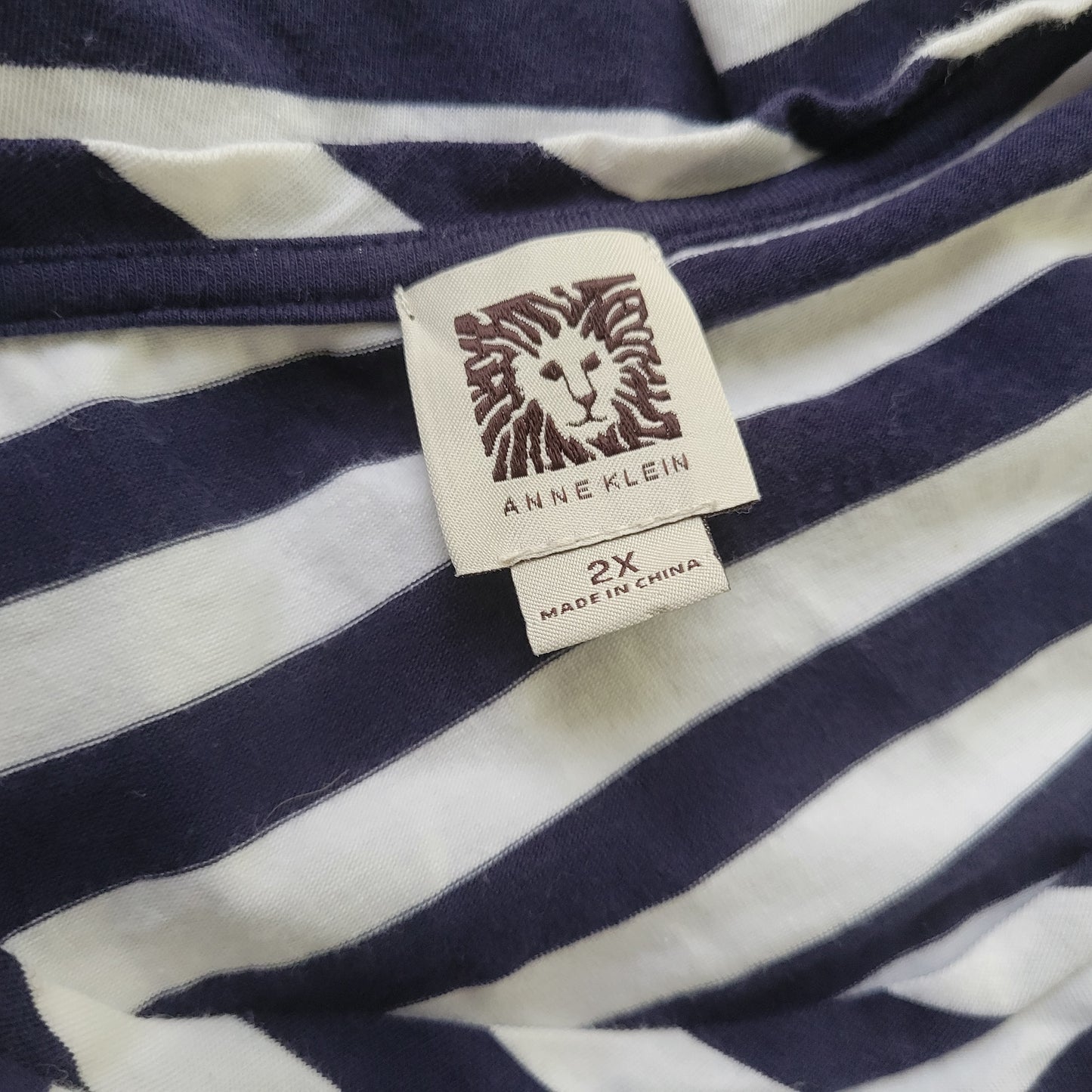 Anne Klein Striped Tee 2X Blue White Crew Neck Long Zip Sleeve Top STR78XE