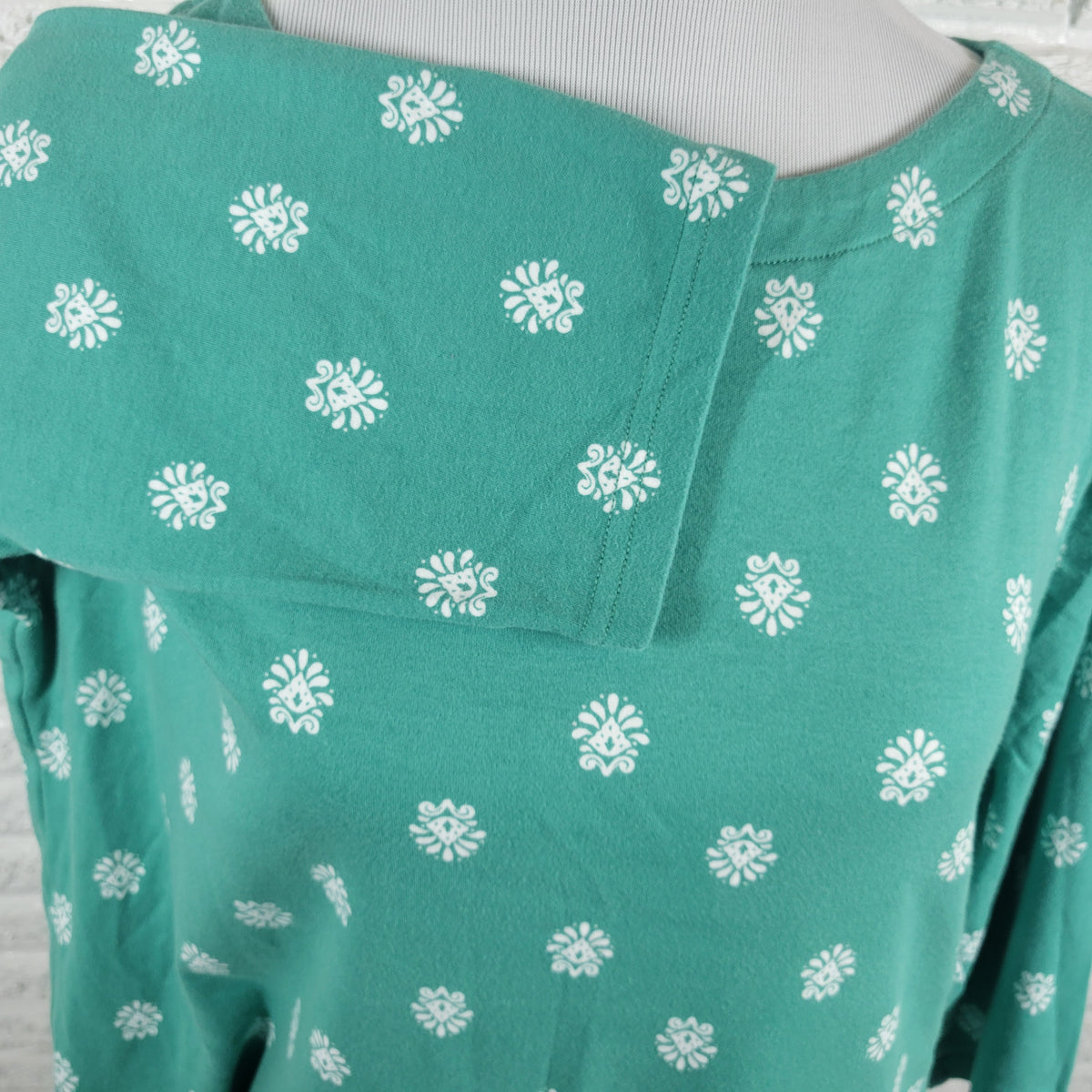 Croft & Barrow Womens XL Green White Geometric 3/4 Sleeve Cotton Tee GEO176E