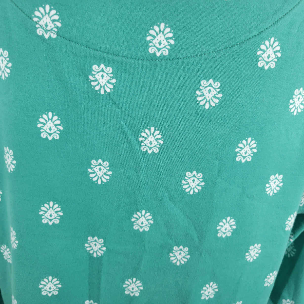 Croft & Barrow Womens XL Green White Geometric 3/4 Sleeve Cotton Tee GEO176E