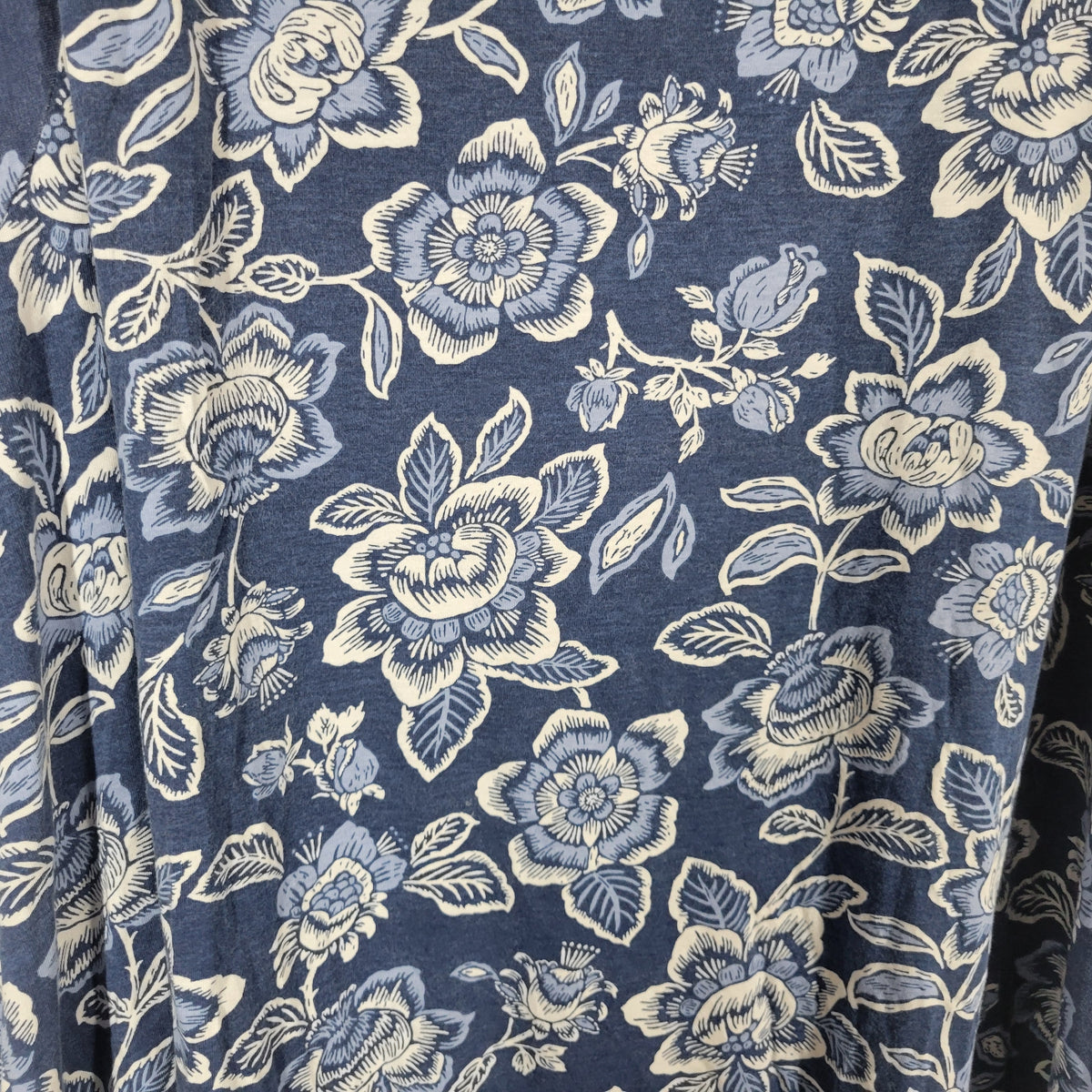 Woman Within Floral Cold Shoulder Tee 3X Blue White Short Sleeve Plus FLO144E