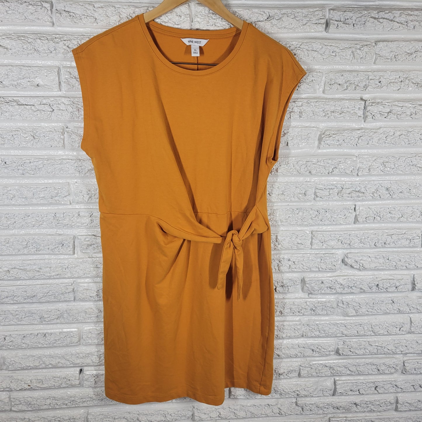Nine West Gold Mini Dress XL Sleeveless Crew Neck Solid Cotton Blend YEL10E