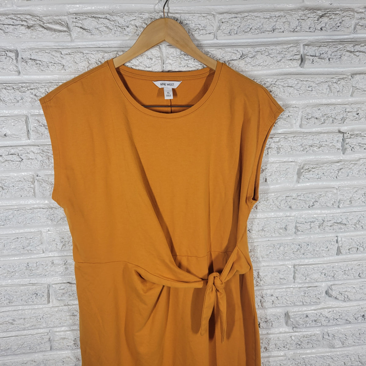 Nine West Gold Mini Dress XL Sleeveless Crew Neck Solid Cotton Blend YEL10E